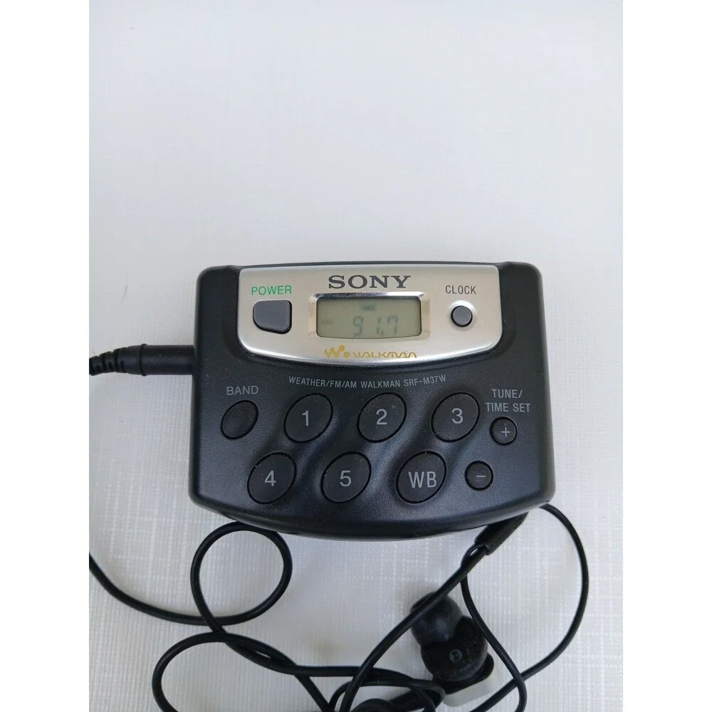 Sony Walkman SRF-M37W AM FM Weather Band Radio Tested & Working W/ belt clip Vtg